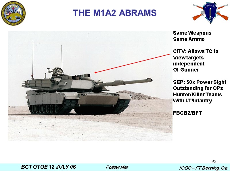 32 THE M1A2 ABRAMS Same Weapons Same Ammo  CITV: Allows TC to View